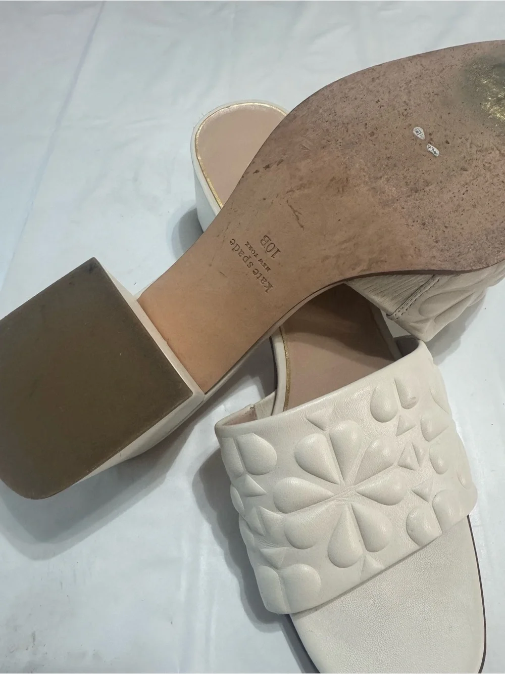 kate spade Cream Quilted Floral Block Heel Mules size 10B gentle use